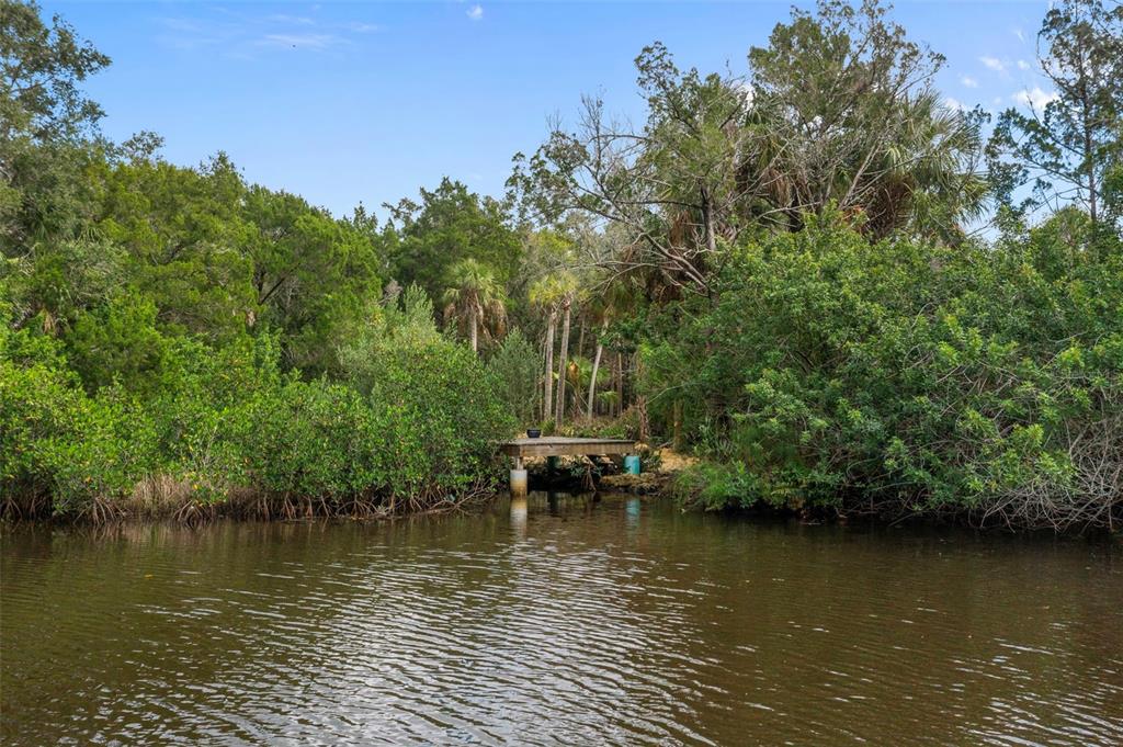 a view of a lake with a house in the background