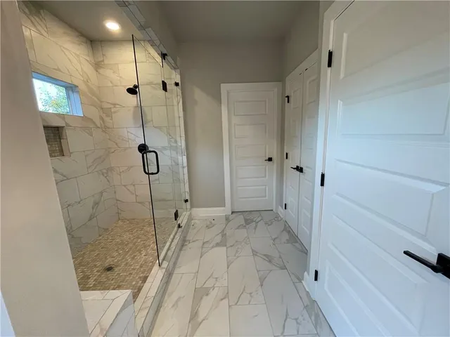 a bathroom with a shower
