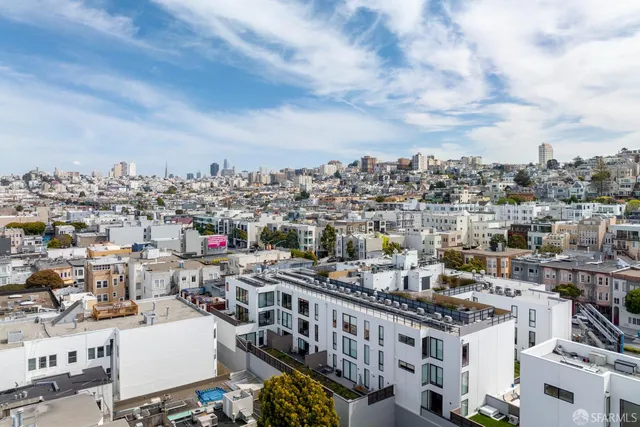 a city view with tall buildings