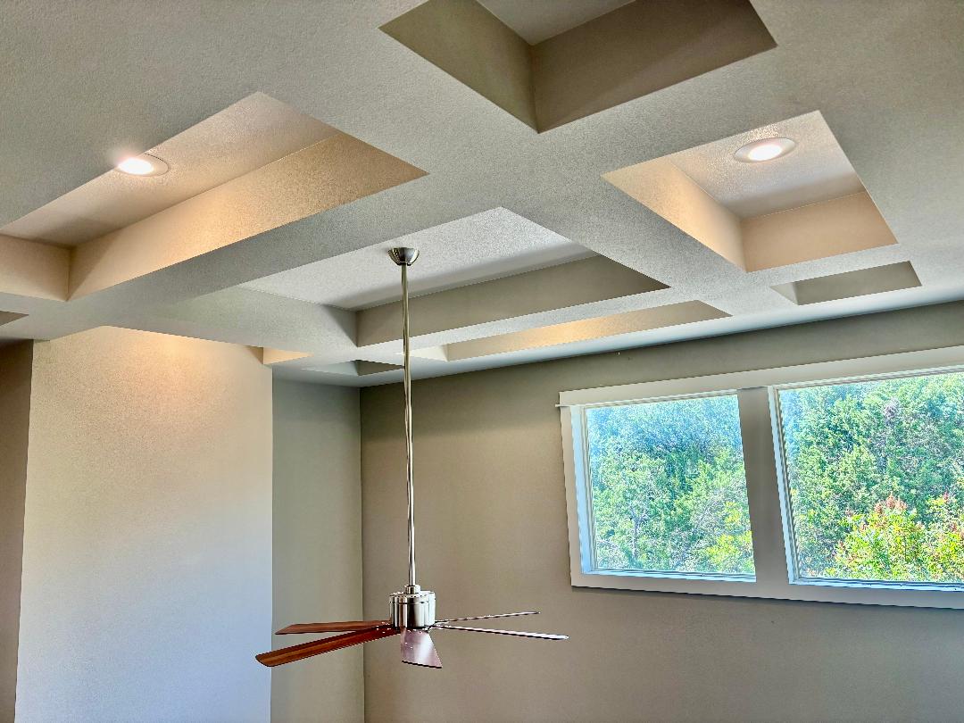 Undisclosed Address Dripping Springs, TX 78620 - Photo 9 of 19 Detailed view of coffered ceiling, recessed lighting, a ceiling fan, and beamed ceiling