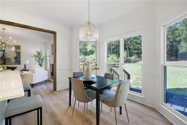 a dining room with furniture window wooden floor