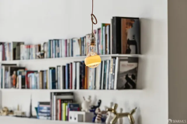 a view of a dining room with chairs