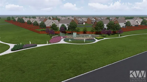 a view of a garden with a slide in the background