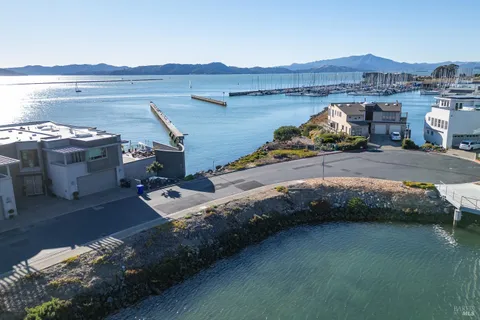 a view of a lake in middle of the town