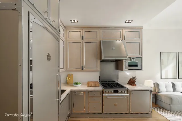 a living room with furniture a flat screen tv and a large window