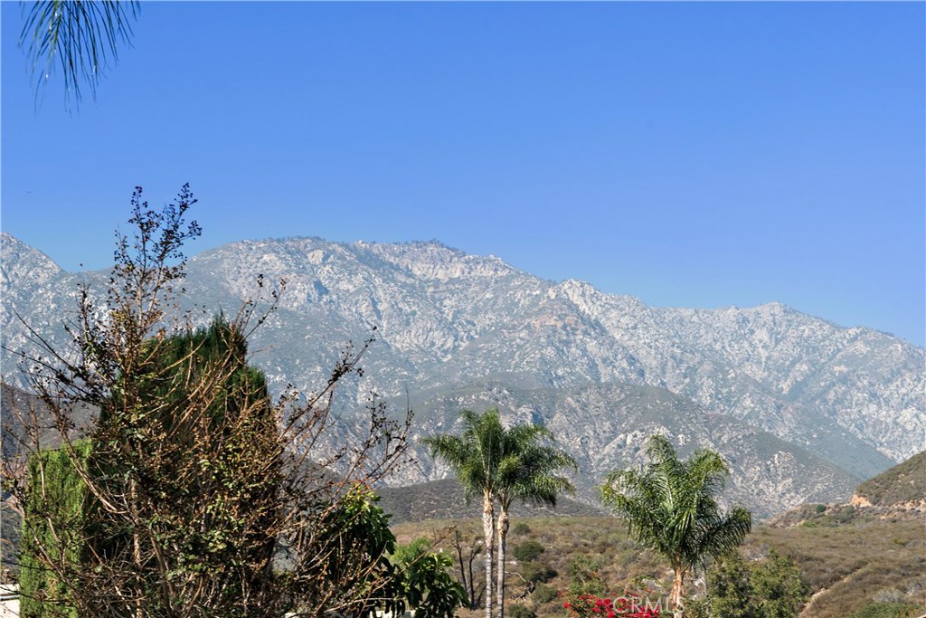 4954 Crestview Place Rancho Cucamonga, CA 91701 - Photo 15 of 40 a view of a dry yard with mountains in the background