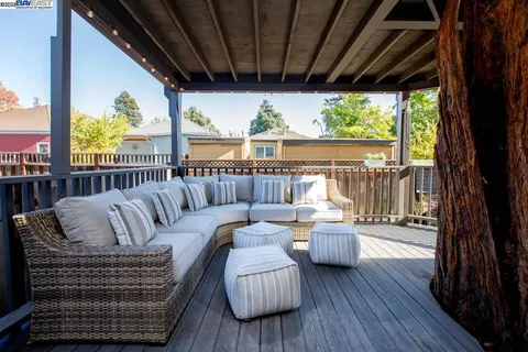 a view of a porch with a garden