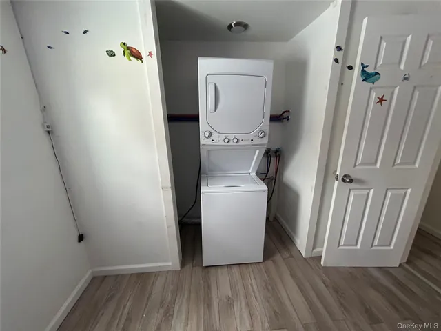 a view of a storage and utility room with a washer dryer