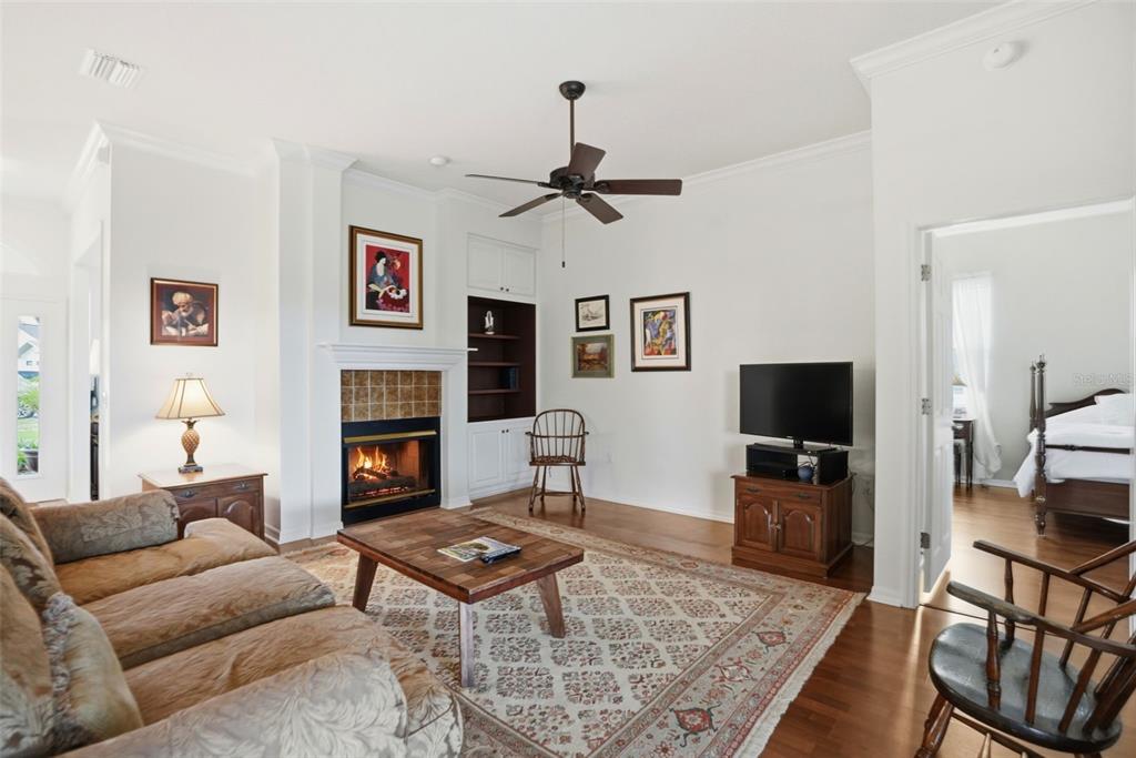 14228 Presteign Lane Spring Hill, FL 34609 - Photo 17 of 89 a living room with furniture a flat screen tv and a fireplace