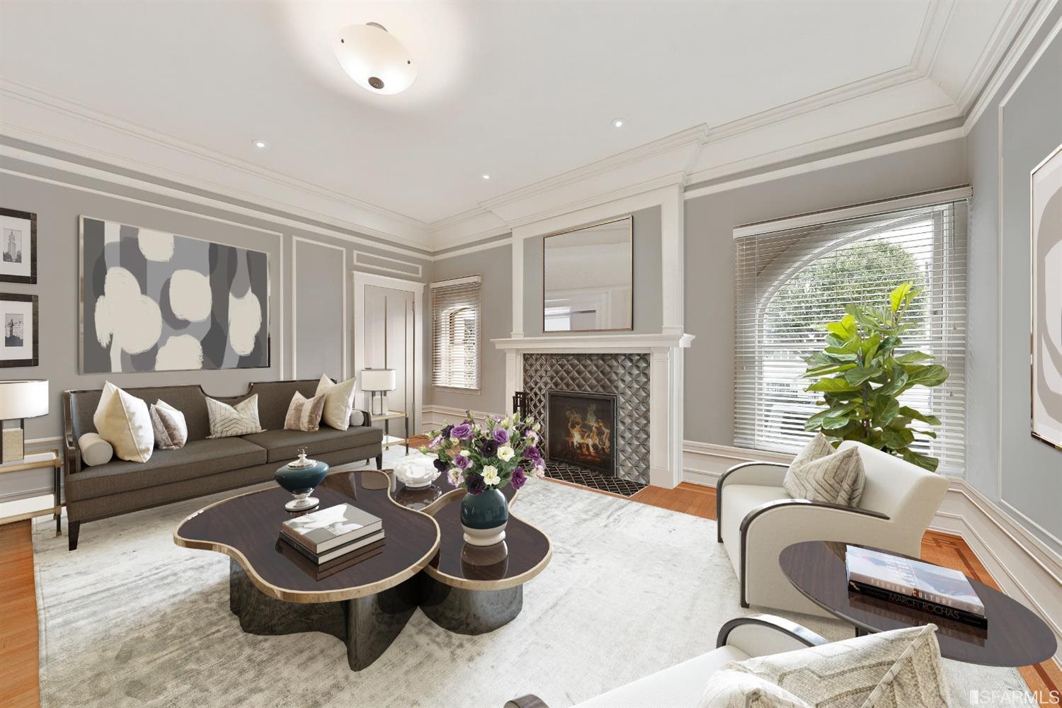 1925 Gough Street, Unit 11 San Francisco, CA 94109 - Photo 23 of 46 a living room with furniture and a fireplace