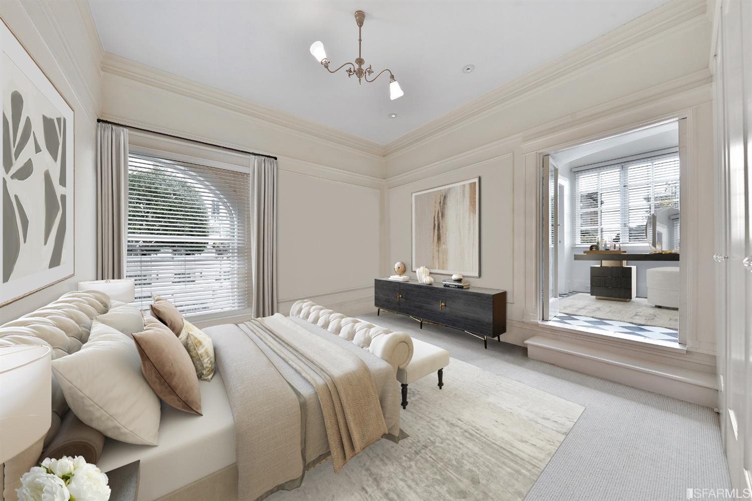 1925 Gough Street, Unit 11 San Francisco, CA 94109 - Photo 26 of 46 a bedroom with a bed couches and large windows with outer view