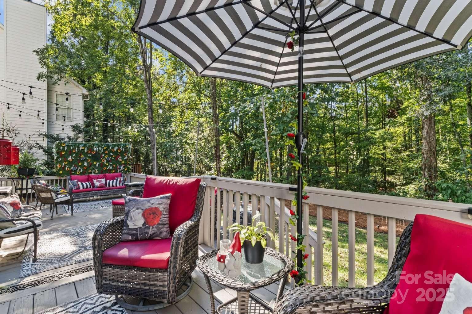 7828 Dunoon Lane Charlotte, NC 28269 - Photo 32 of 39 an outdoor sitting area with red umbrella