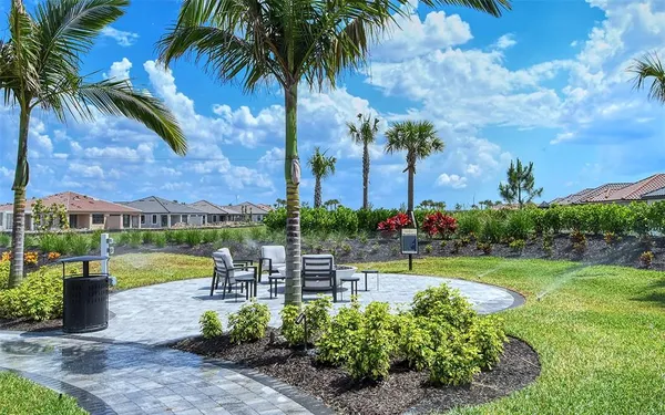 a view of a garden with a tree
