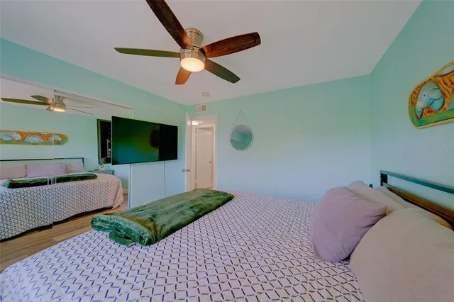 a view of a room with wooden walls