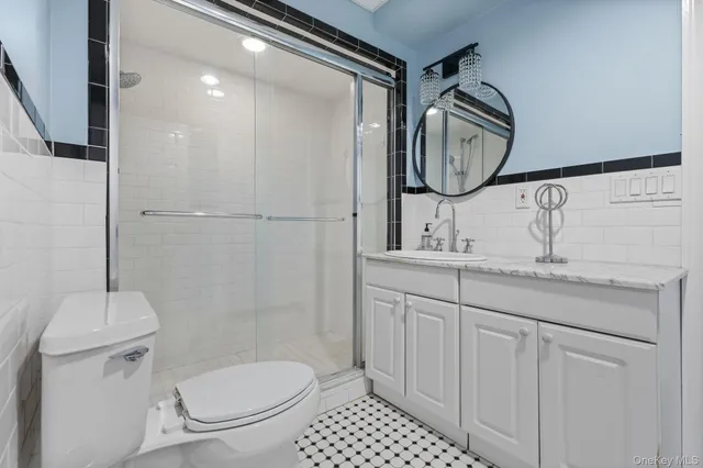 a bathroom with a toilet a sink and mirror