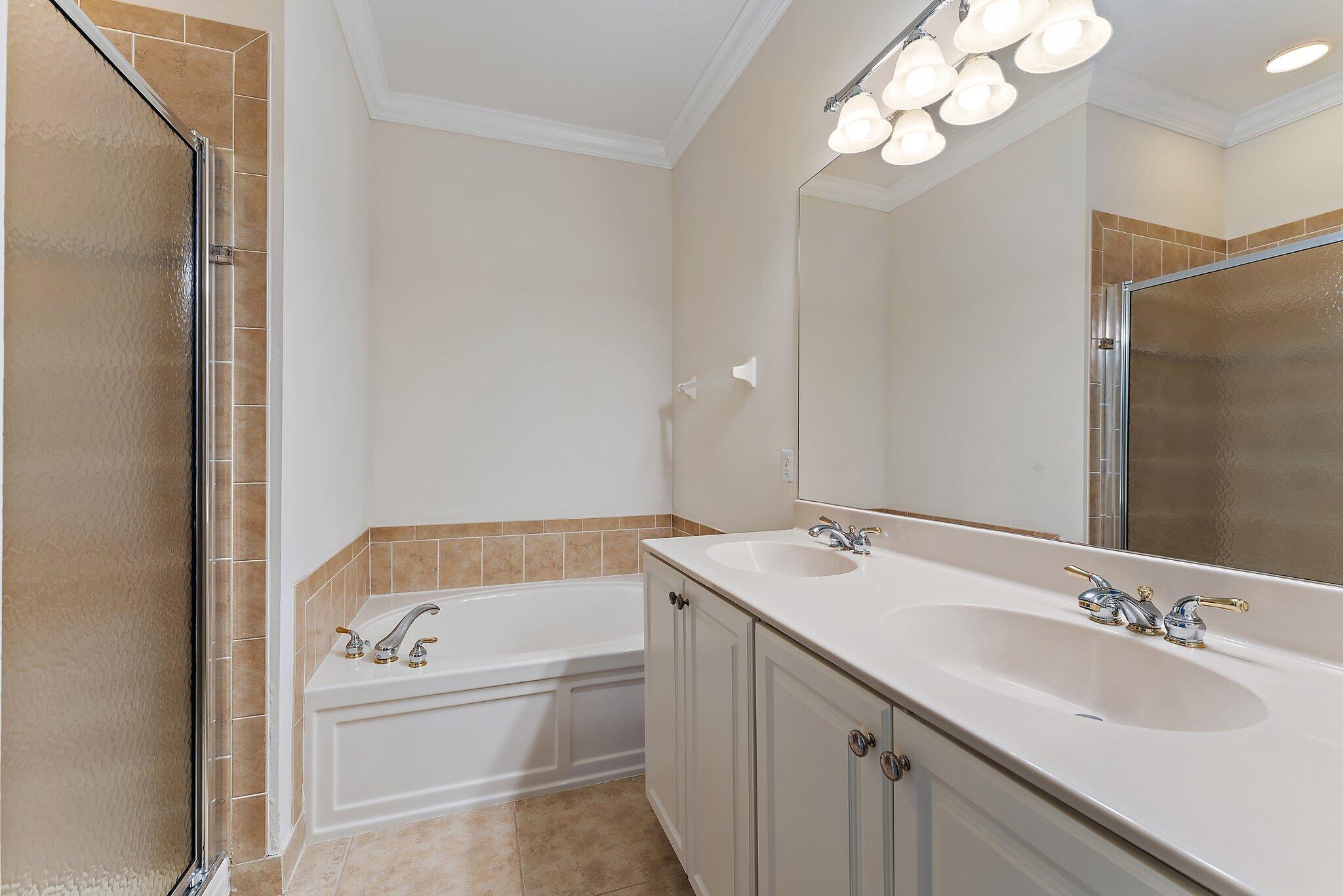 128 West Thatch Palm Circle Jupiter, FL 33458 - Photo 22 of 31 a bathroom with a bathtub a sink and a mirror