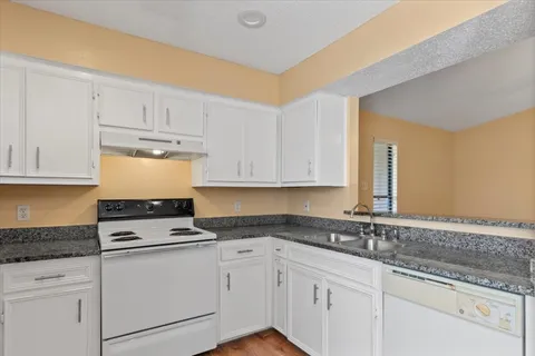 a kitchen with refrigerator a stove a sink and cabinets