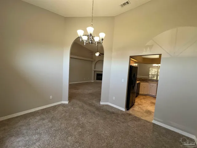 a view of a livingroom with a chandelier