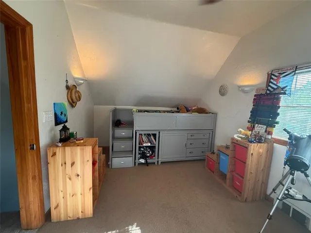 a view of a park with large trees