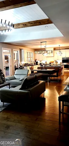 a view of a swimming pool and lounge chair