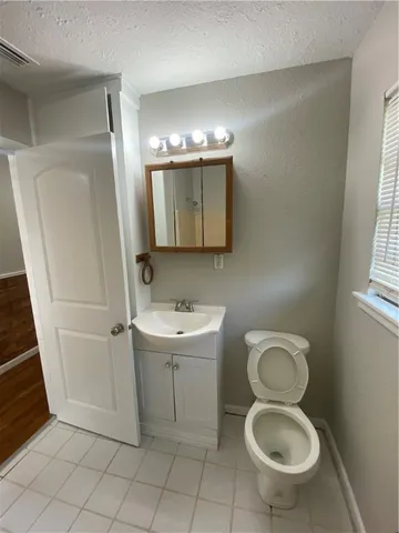 a bathroom with a sink toilet and mirror