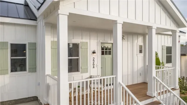 a view of a balcony from door