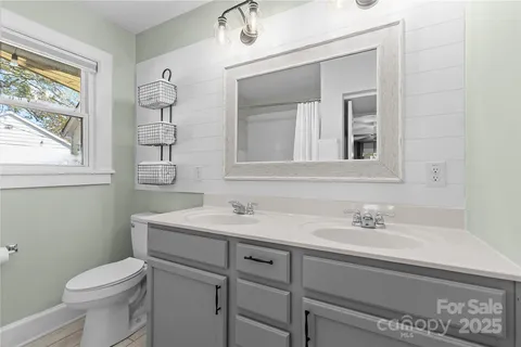 a bathroom with a sink toilet and mirror