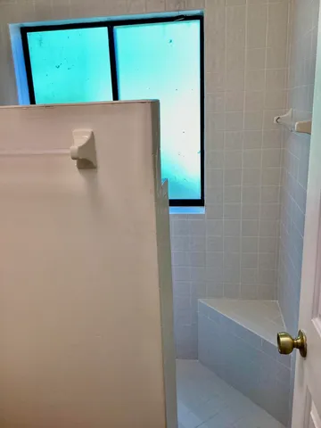 a bathroom with a bathtub