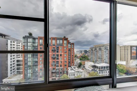 a view of a glass building from a window