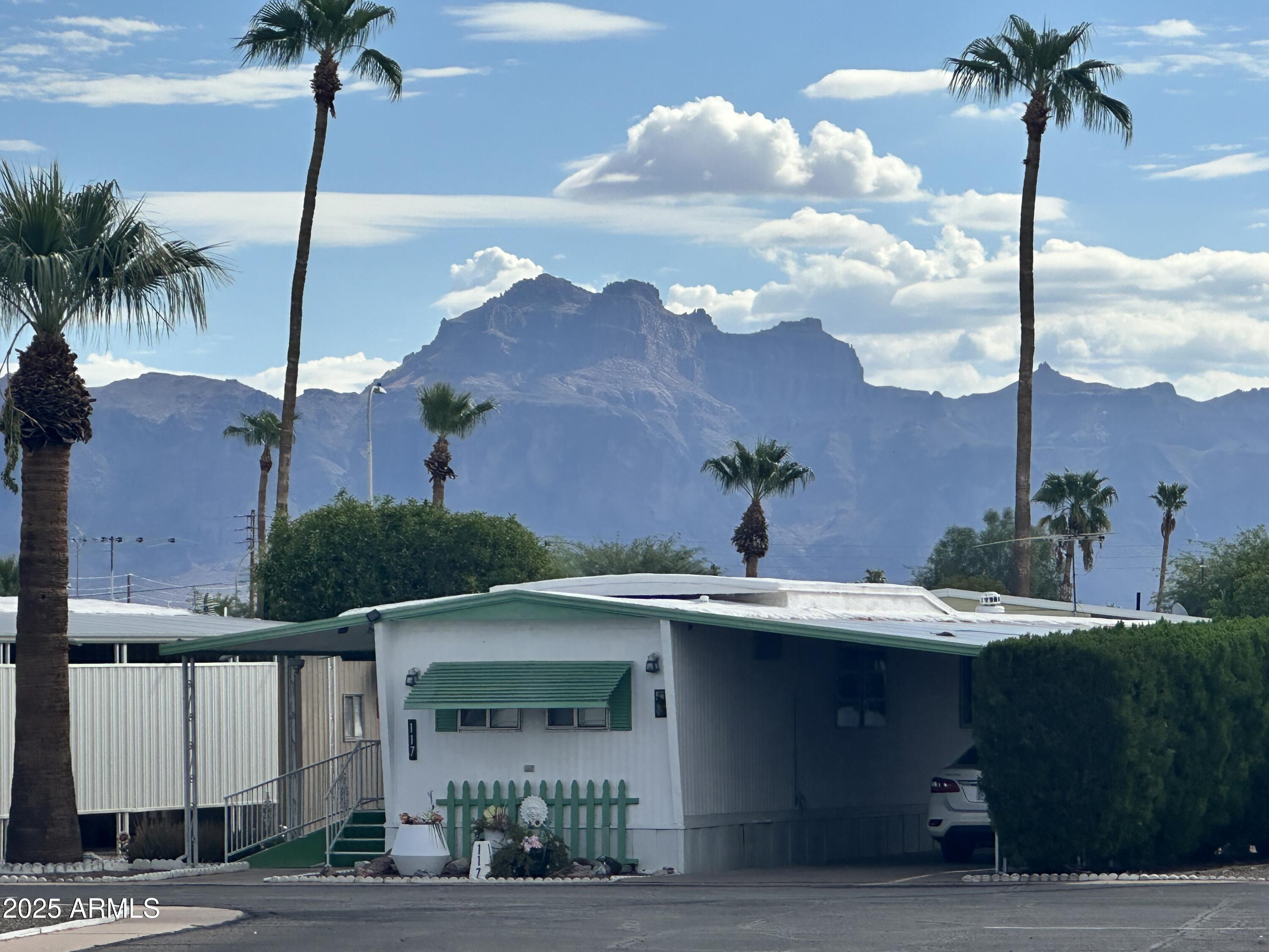 11425 East University Drive, Unit 63 Apache Junction, AZ 85120 - Photo 23 of 30 a view of a house with a palm tree