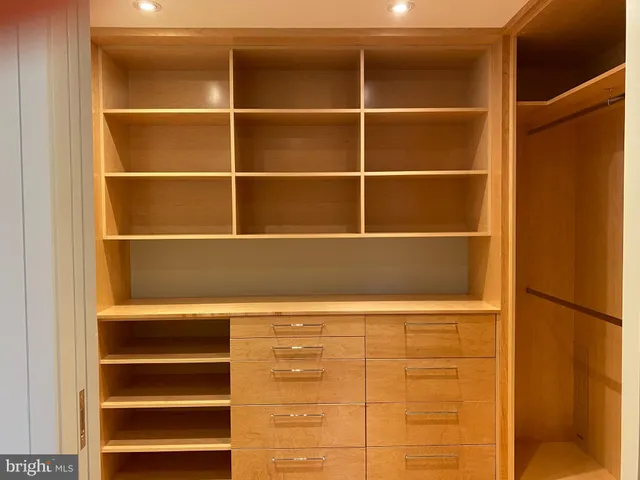 a view of walk in closet with empty racks
