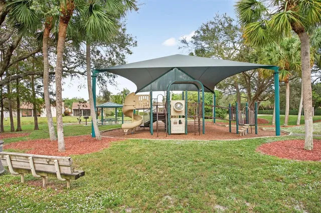 a view of a park with slide