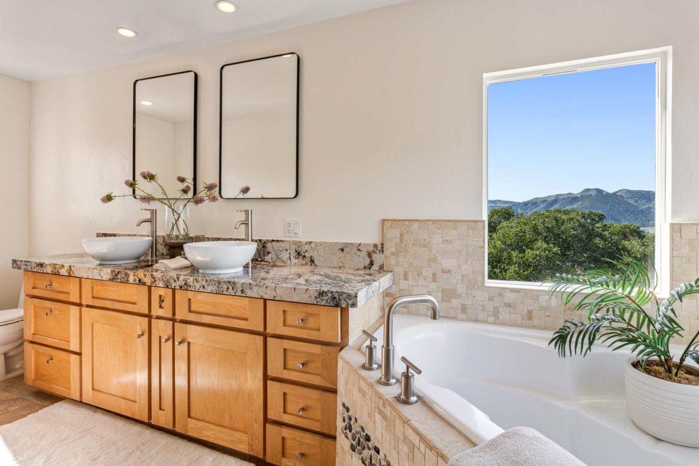 320 El Caminito Road Carmel Valley, CA 93924 - Photo 31 of 62 a bathroom with a granite countertop tub a sink and a potted plant