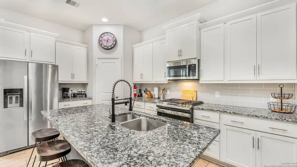 a close view of kitchen appliances