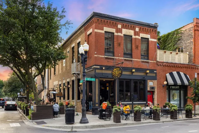 a front view of a building with street