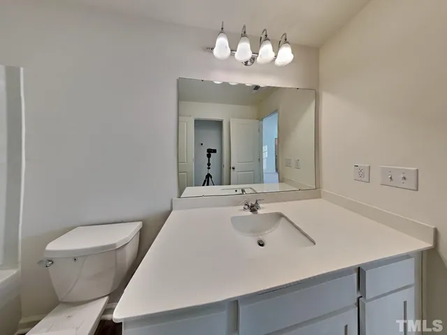 a bathroom with a bathtub and a toilet