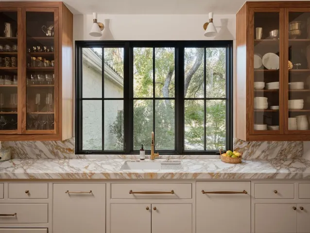 a kitchen with granite countertop a sink and a window