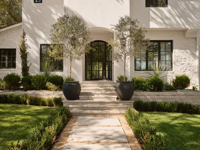 a view of a garden with potted plants