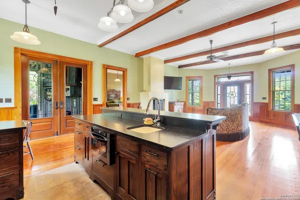 a kitchen with counter top space