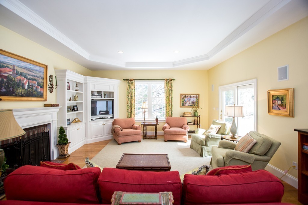 8 Cushing Road Wellesley, MA 02481 - Photo 8 of 17 a living room with furniture a flat screen tv and a fireplace
