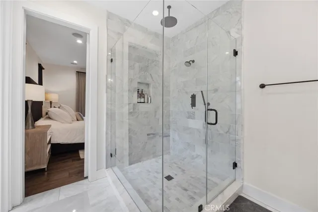 a bedroom with a bed and painted walls