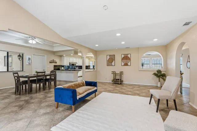 a kitchen with counter top space and cabinets