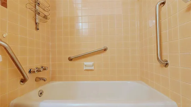 a bathroom with a bathtub