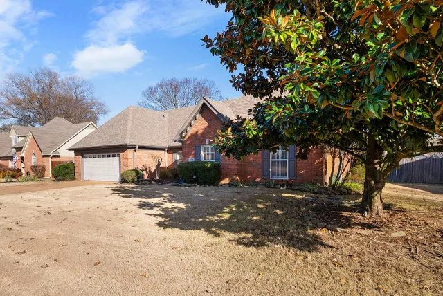 a view of a house with a tree in the background