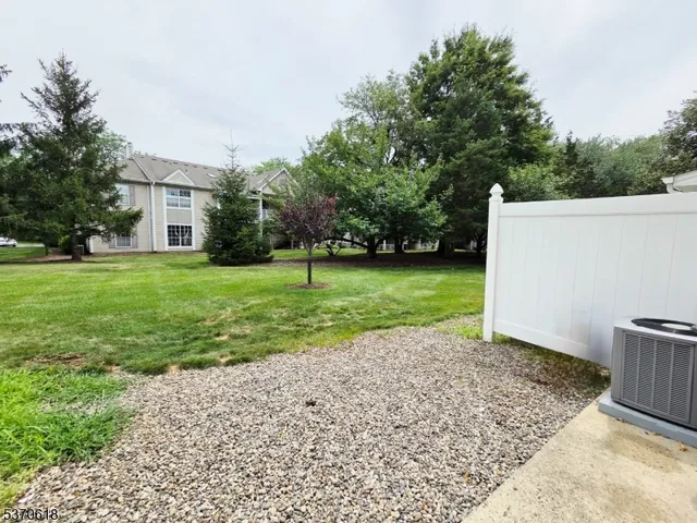 a view of a backyard with large trees