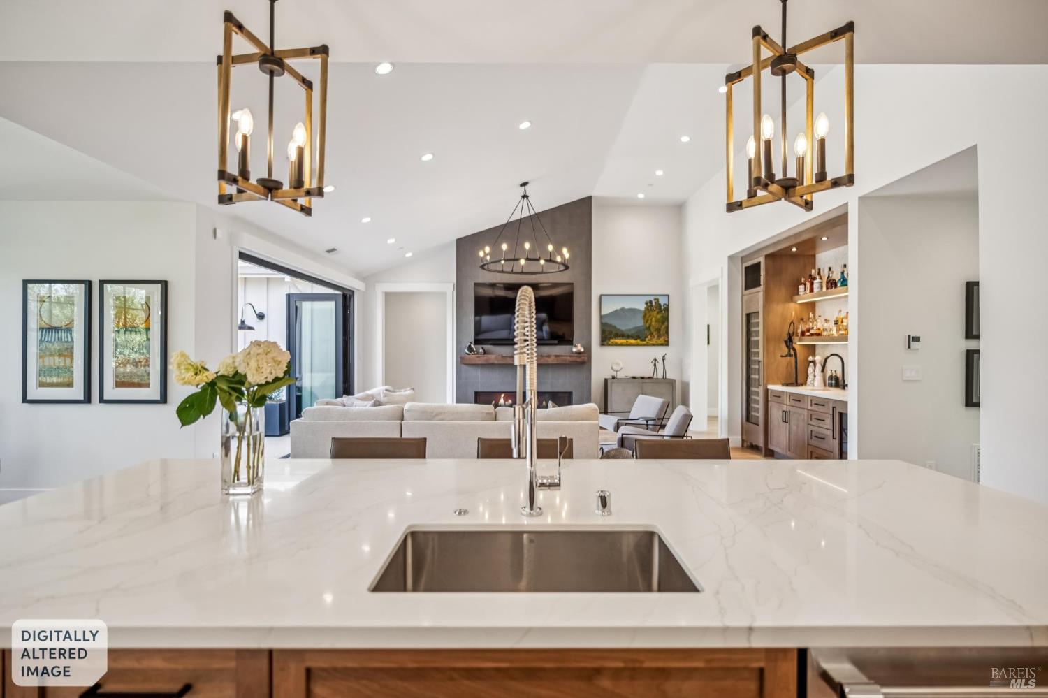 85 Harriet Way Tiburon, CA 94920 - Photo 14 of 44 a kitchen with a sink a counter top space and living room view