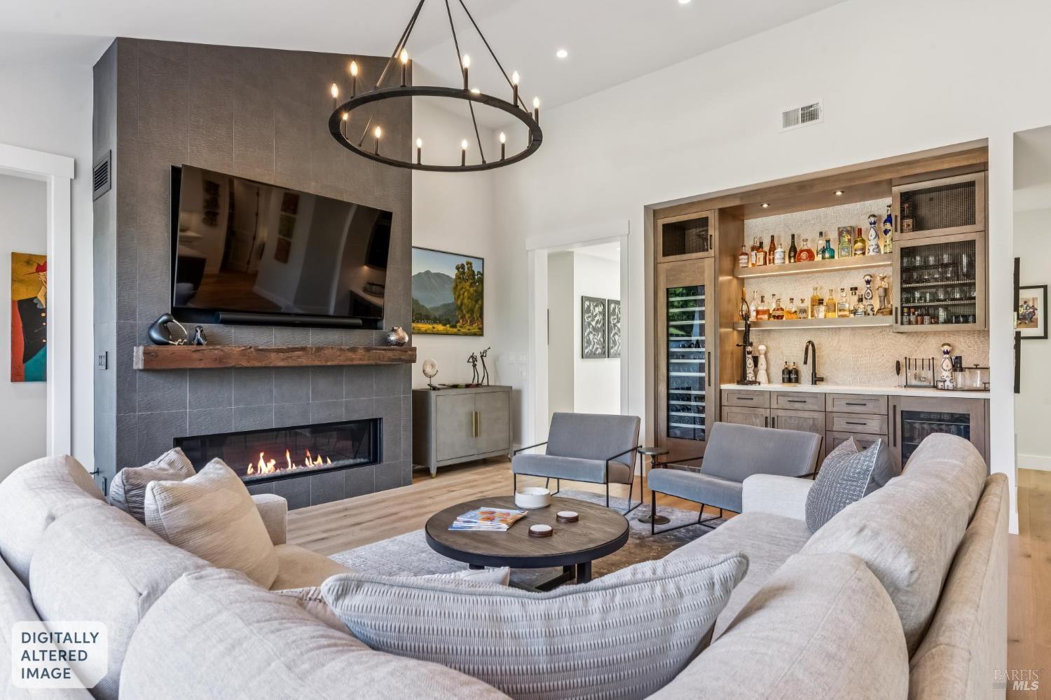 85 Harriet Way Tiburon, CA 94920 - Photo 8 of 44 a living room with furniture a fireplace and a flat screen tv