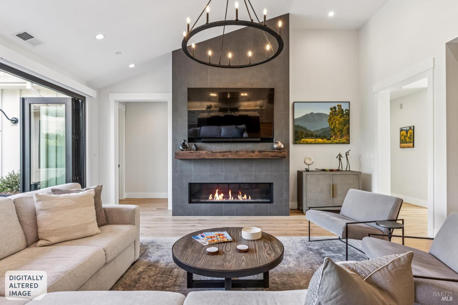 85 Harriet Way Tiburon, CA 94920 - Photo 9 of 44 a living room with furniture a fireplace and a flat screen tv