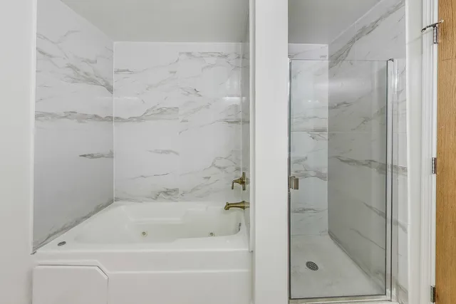 a bathroom with a bathtub