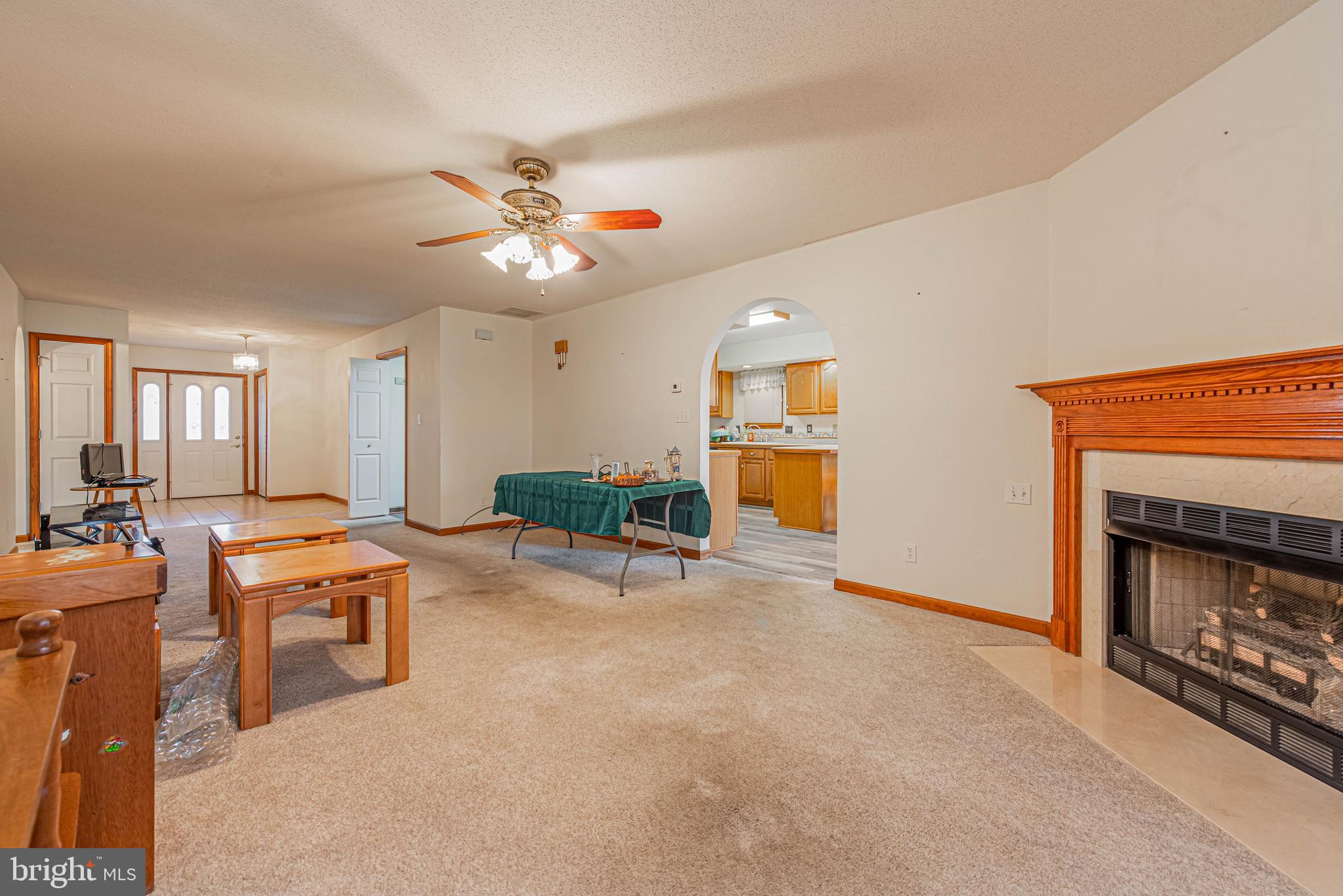 35772 Egret Road Selbyville, DE 19975 - Photo 16 of 38 a living room with furniture a fireplace and a ceiling fan